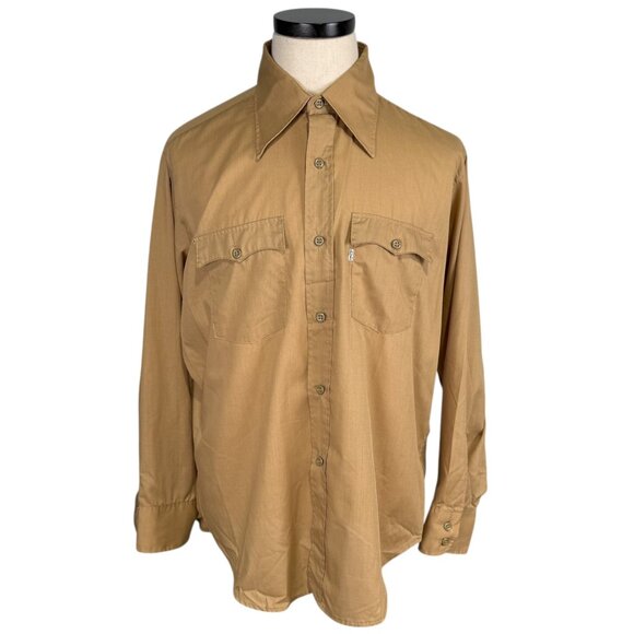 Vintage Levis Mens Tan Button-Up Long Sleeve Shirt XL 70's - Picture 1 of 10